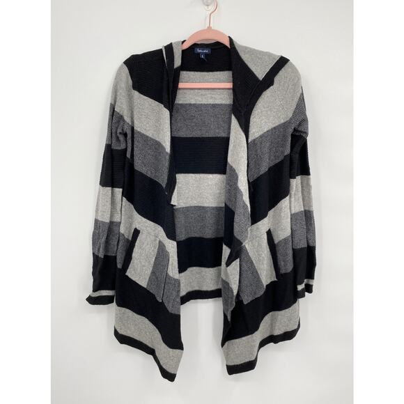 Splendid Open Front Asmmetric Hem Stripe Gray Black Cardigan with Hoodie Size XS - Picture 1 of 7